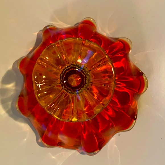 ❤️ Mid-Century Viking Glass Georgian Honeycomb, Orange to Red Glass Vase/Compote - Picture 6 of 12